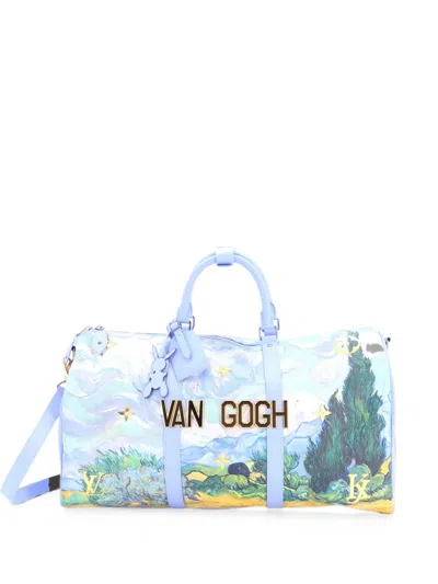 Pre-owned Louis Vuitton Keepall Bandouliere Bag Limited Edition Jeff Koons Van Gogh Print Canvas 50 Travel Bag In Blue