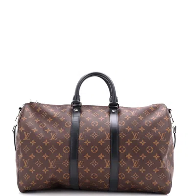 Pre-owned Louis Vuitton Keepall Bandouliere Bag Macassar Monogram Canvas 45 In Brown