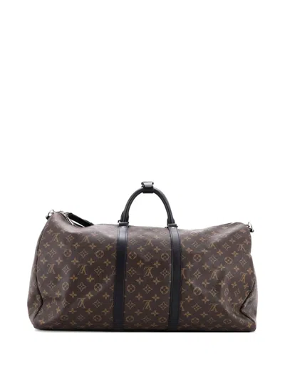 Pre-owned Louis Vuitton Keepall Bandouliere Bag Macassar Monogram Canvas 55 Travel Bag In Brown
