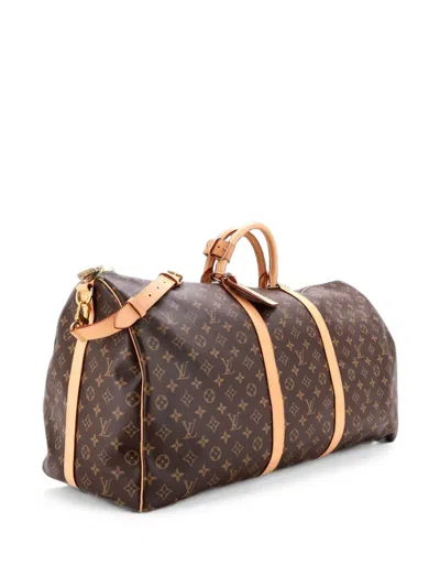 Pre-owned Louis Vuitton Keepall Bandouliere Bag Monogram Canvas 60 Travel Bag In 褐色