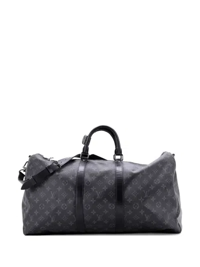Pre-owned Louis Vuitton Keepall Bandouliere Bag Monogram Eclipse Canvas 55 Travel Bag In Black