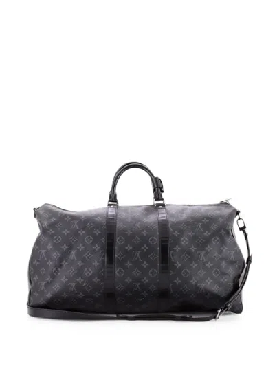 Pre-owned Louis Vuitton Keepall Bandouliere Bag Monogram Eclipse Canvas 55 Travel Bag In Black