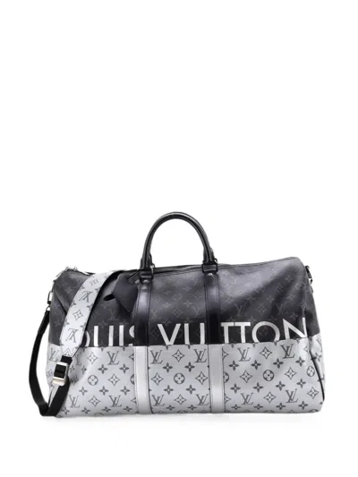 Pre-owned Louis Vuitton Keepall Bandouliere Bag Monogram Eclipse Split Canvas 50 Travel Bag In Black