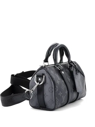 Pre-owned Louis Vuitton Keepall Bandouliere Bag Reverse Monogram Eclipse Canvas 25 Satchel In Black