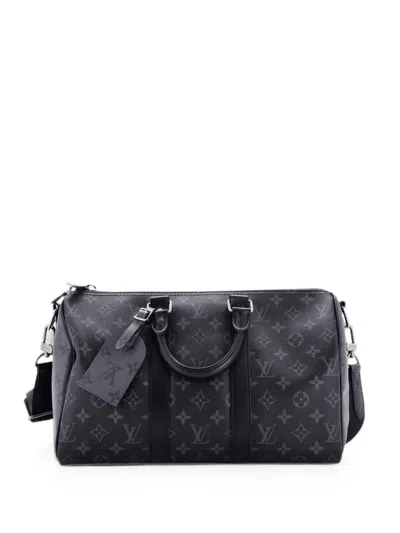 Pre-owned Louis Vuitton Keepall Bandouliere Bag Reverse Monogram Eclipse Canvas 35 Travel Bag In Black