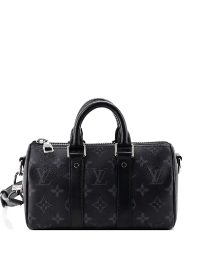 Pre-owned Louis Vuitton Keepall Bandouliere Bag Reverse Monogram Eclipse Canvas Xs Crossbody Bag In Black