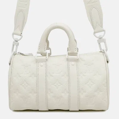 Pre-owned Louis Vuitton Keepall Bandouliere Full Moon Monogram Taurillon Size 25 In White