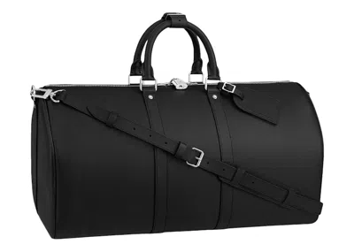 Pre-owned Louis Vuitton Keepall Bandouliere Taiga Leather 50 In Black
