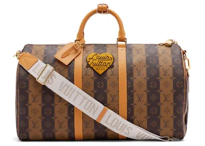 Pre-owned Louis Vuitton Keepall Bandouliere X Nigo 50 Monogram Stripes In Brown