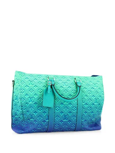 Pre-owned Louis Vuitton Keepall Limited Edition Illusion Monogram Taurillon Leather Tote Bag In Green