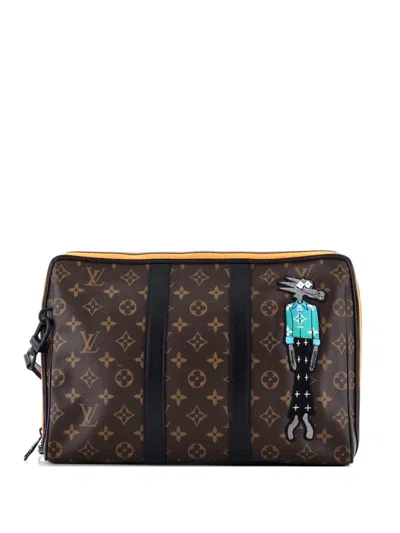 Pre-owned Louis Vuitton Keepall Pouch Monogram Canvas With Lv Friends Patch Clutch Bag In Brown