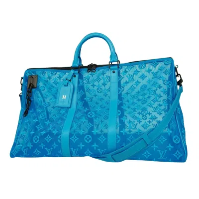 Pre-owned Louis Vuitton Keepall Triangle Blue Canvas Travel Bag ()