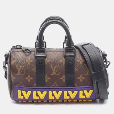 Pre-owned Louis Vuitton Keepall Xs Lv Rubber Tote Bag Coated Canvas Leather Rubber Monogram Brown Black Multicolor