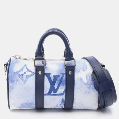 Pre-owned Louis Vuitton Keepall Xs White Blue Monogram Watercolor Coated Canvas Shoulder Bag In Multicolor