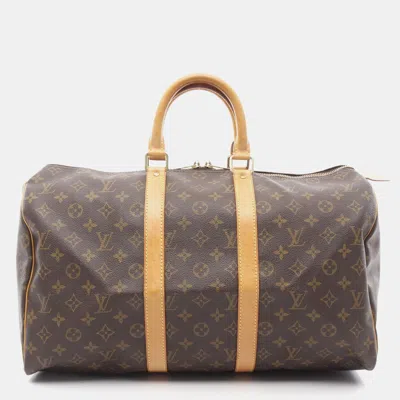 Pre-owned Louis Vuitton Keepall45 Hand Bag Monogram Canvas Leather In Brown