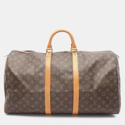 Pre-owned Louis Vuitton Keepall55 Handbag Monogram Canvas Leather Brown