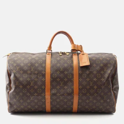 Pre-owned Louis Vuitton Keepall60 Travel Bag Monogram Canvas Leather Brown