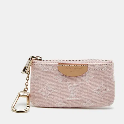 Pre-owned Louis Vuitton Key Pouch Washed Pink Monogram Denim