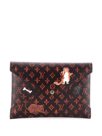 Pre-owned Louis Vuitton Kirigami Pochette Set Limited Edition Grace Coddington Catogram Canvas Clutch Bag In Brown