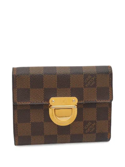 Pre-owned Louis Vuitton Koala Damier Ebène Canvas Wallet In Brown