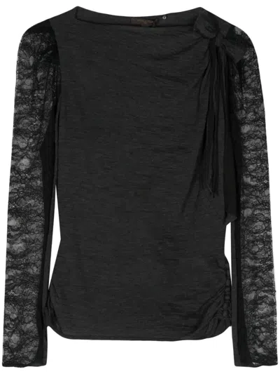 Pre-owned Louis Vuitton Lace-pattern Sheer Sleeves Top In Black