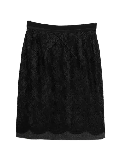 Pre-owned Louis Vuitton Lace-overlay Wool Skirt In Black