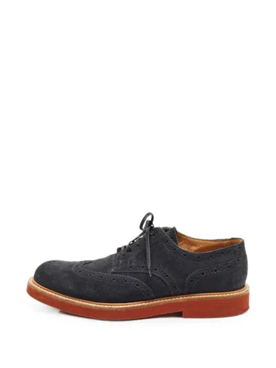 Pre-owned Louis Vuitton Lace-up Suede Derby Shoes In Blue