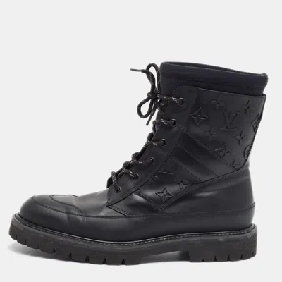Pre-owned Louis Vuitton Landscape Size 43 Black Monogram Leather And Neoprene Combat Boots