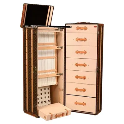 Pre-owned Louis Vuitton , Large Steamer Trunk, Monogram Canvas, Leather, Special Order In Orange