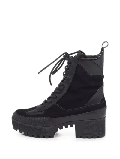 Pre-owned Louis Vuitton Laureate Leather And Suede Combat Boots In Black