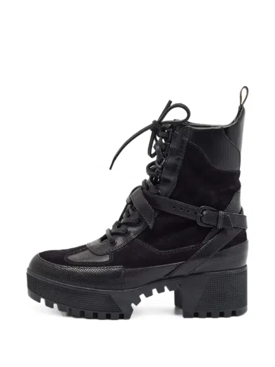 Pre-owned Louis Vuitton Laureate Leather Combat Boots In Black