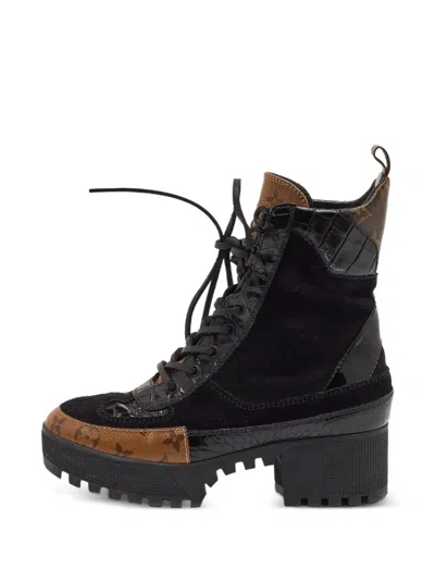 Pre-owned Louis Vuitton Laureate Monogram Combat Boots In Black