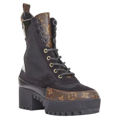Pre-owned Louis Vuitton Laureate Platform Monogram Black Suede Desert Combat Boots Eu39