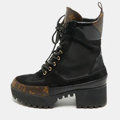 Pre-owned Louis Vuitton Laureate Size 36 Black Coated Canvas And Leather And Suede Ankle Length Boots
