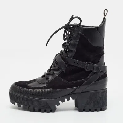 Pre-owned Louis Vuitton Laureate Size 36.5 Black Leather And Suede Combat Boots