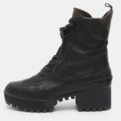 Pre-owned Louis Vuitton Laureate Size 41 Black Leather And Monogram Canvas Desert Boots