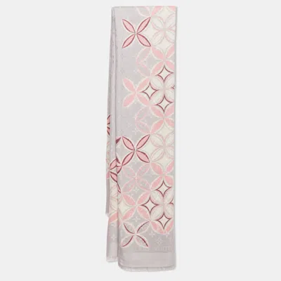 Pre-owned Louis Vuitton Lavender Floral Print Silk Blend Monogram Scarf In Purple