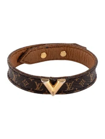 Pre-owned Louis Vuitton Leather & Canvas Essential V Bracelet In Brown