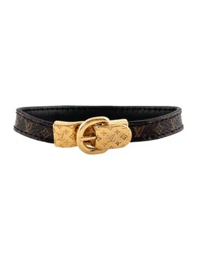 Pre-owned Louis Vuitton Leather & Canvas Fasten Your Lv Bracelet In Black/brown