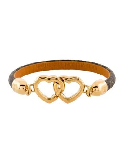 Pre-owned Louis Vuitton Leather & Canvas Say Yes Station Bracelet, 7" In Brown