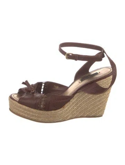 Pre-owned Louis Vuitton Leather Bow Accents Espadrilles In Brown