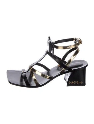 Pre-owned Louis Vuitton Leather Bow Accents Gladiator Sandals In Black