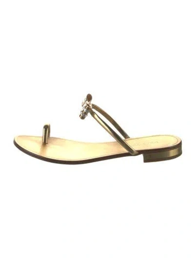 Pre-owned Louis Vuitton Leather Bow Accents Slides In Gold