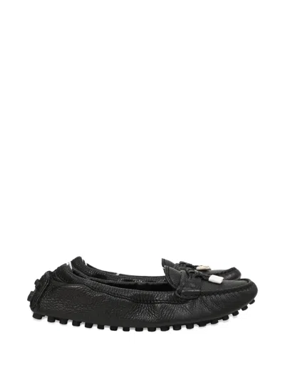 Pre-owned Louis Vuitton Leather Bow Loafers In Black