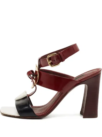 Pre-owned Louis Vuitton Leather Bow Sandals In Red