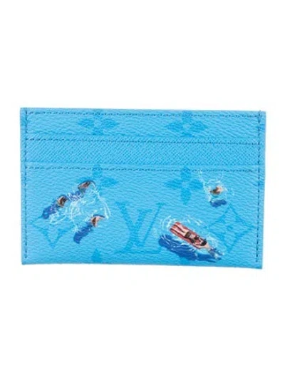 Pre-owned Louis Vuitton Leather Card Holder W/ Tags In Blue