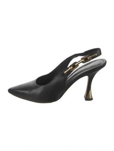 Pre-owned Louis Vuitton Leather Chain-link Accents Slingback Pumps In Black