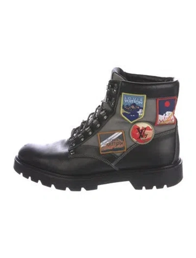 Pre-owned Louis Vuitton Leather Colorblock Pattern Lace-up Boots In Black