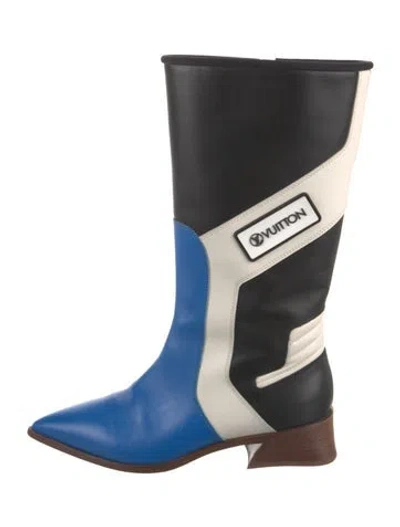 Pre-owned Louis Vuitton Leather Colorblock Pattern Rain Boots In Black