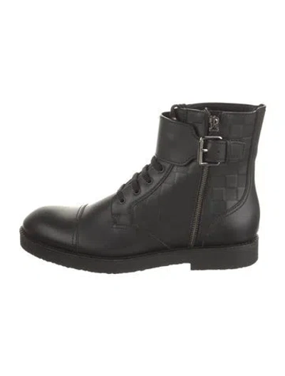 Pre-owned Louis Vuitton Leather Combat Boots In Black